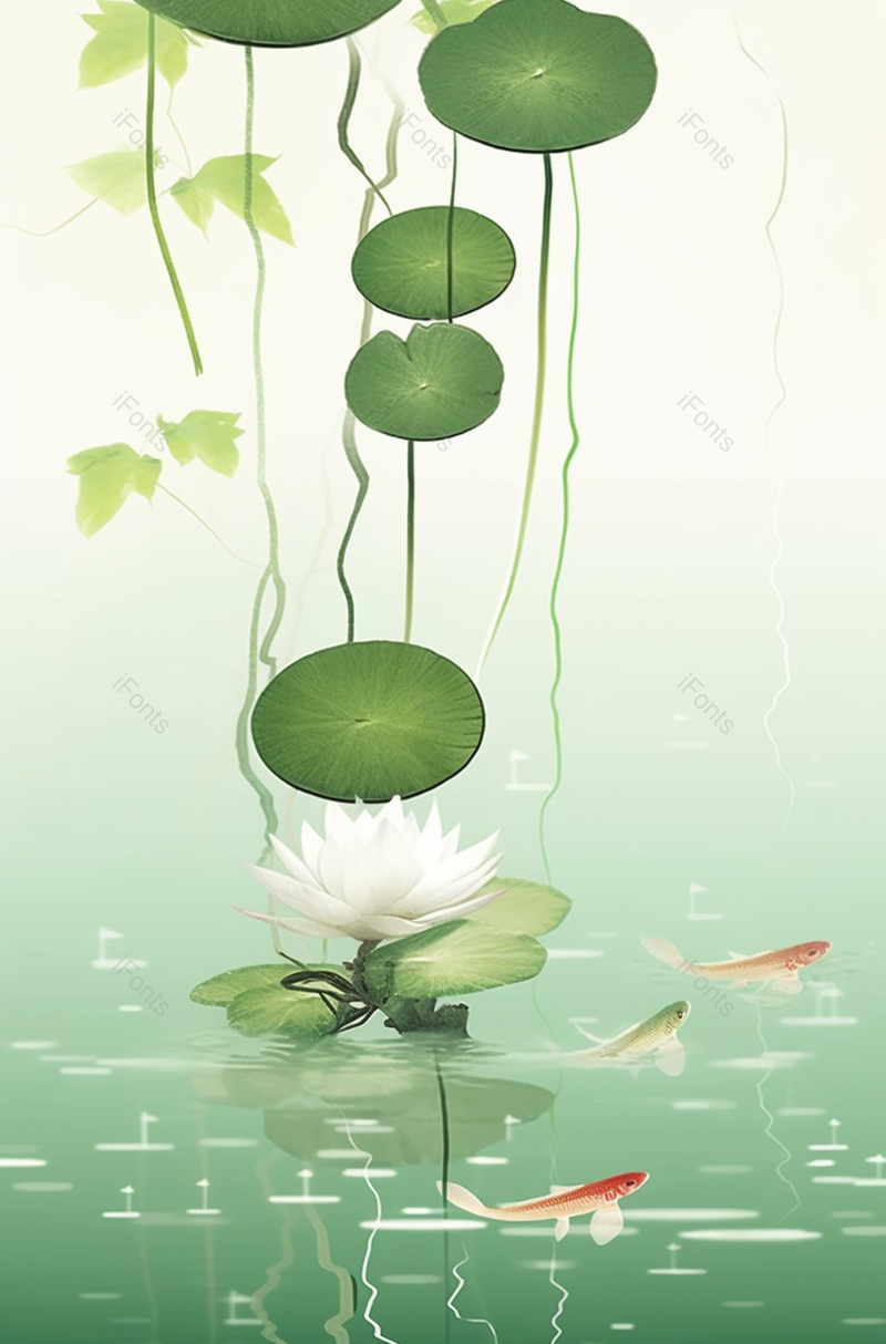 鲤鱼游泳夏天夏至荷花盛开开花荷叶植物水面户外景色自然插画,插画/手绘图,插画/手绘图库,插画/手绘图下载,插画/手绘